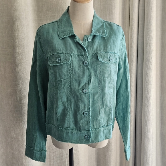 Tommy Bahama Linen Raw Edge Long Sleeve Button Front Jacket: Azul Marine (Teal) - Picture 1 of 14